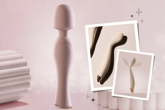 Side-by-side image of wand vibrator and curved G-spot vibrator for blog comparing features and stimulation style