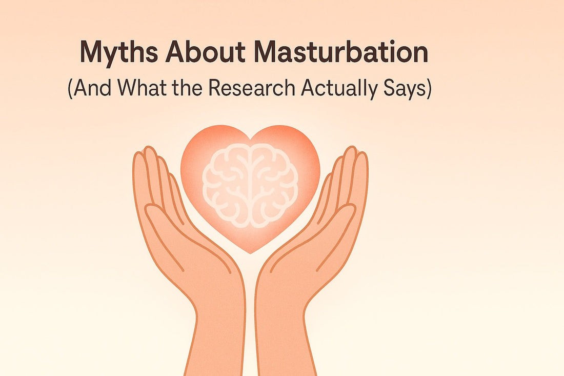 Illustration of hands gently cupping a glowing heart, symbolising safety, self-connection, and empowerment — used for a blog about masturbation myths.