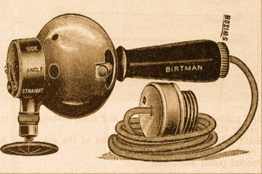 Vintage illustration of the Birtman electric massager, an early 20th-century device often associated with the history of vibrators.